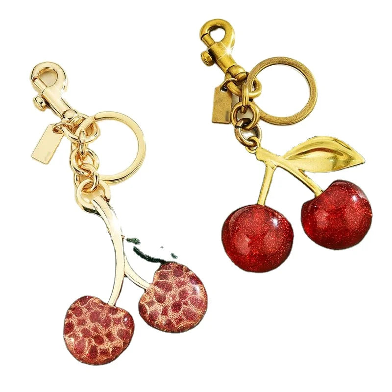 Wholesale Red Black 3D Crystal Key Chain Women Girl Bag Charms Keyring 3D Crystal Cherry Keychain