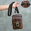 Vintage Genuine Leather Small Crossbody Phone Bag Men Convertible Waist Belt Bag Multi-Pocket Bum Bag With Card Slots Buckle