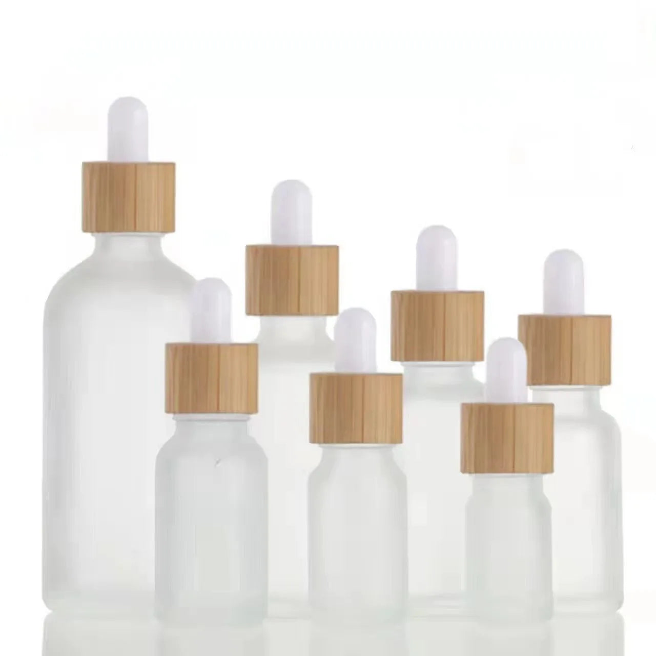 Transparent Frosted Glass Essential Oil Dropper Bottle Empty 5ml 15ml 20ml 40ml 50ml 100ml Sizes Bamboo Ring Skin Care Serum
