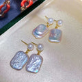 Artistic Baroque Square Double Pearl Earrings Allergy Mimicking Design Freshwater Natural Square Baroque Pearls for Parties
