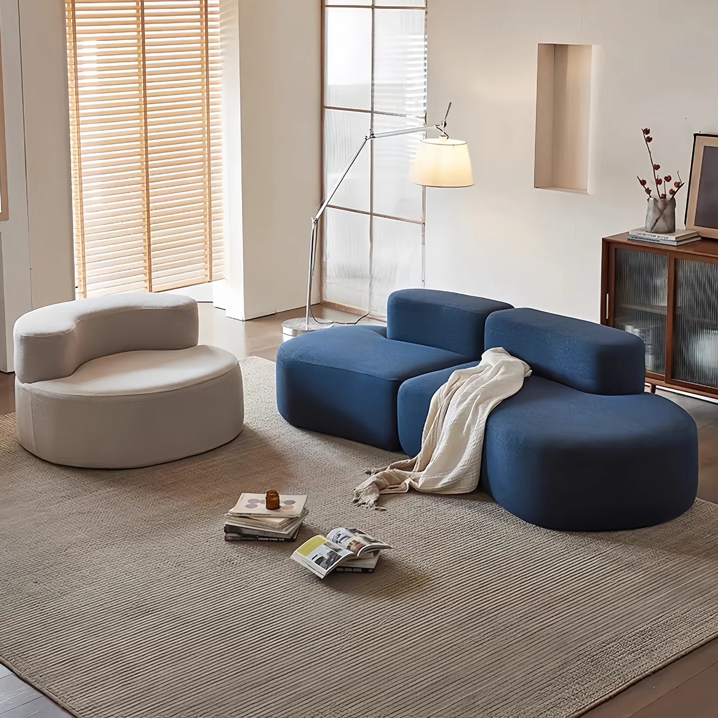 2026 Trending Products for Business 2 Seat Curved Compressed Sectional Sofa Modern Living Room Furniture