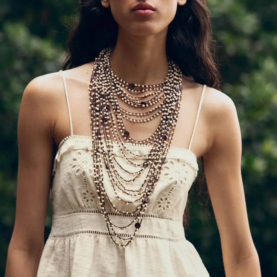 Multi-layer Beads Chains Necklace for Women Bohemian Beaded Necklace Street Beach Jewelry Accessories