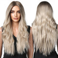 In-stock MOQ1 Ombre Brown to Blonde Long Wavy Synthetic Wig Natural Wave Wigs for Women Middle Part Heat Resistant Daily Hair