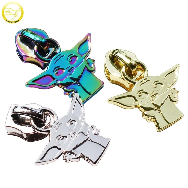 Custom Babyyoda Puller Tags Design Rainbow Alloy Brand Logo Zipper Head Zip Puller for Garment