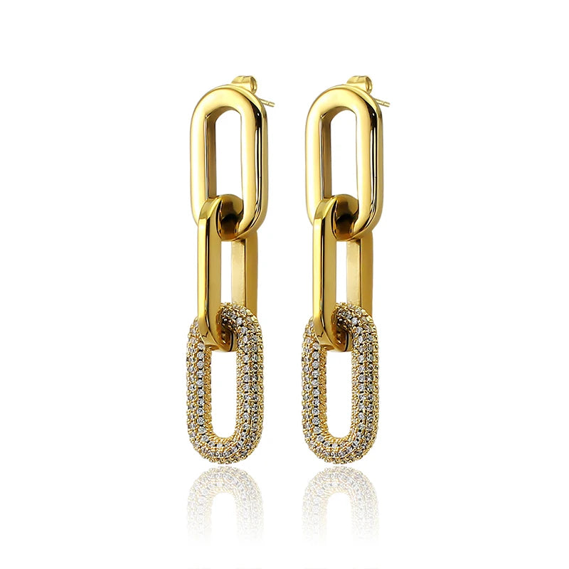 Creative Stainless Steel Gold Earrings With Shiny Stone Sliver Earring Chain for unisex Fashion Wedding Jewelry Gifts