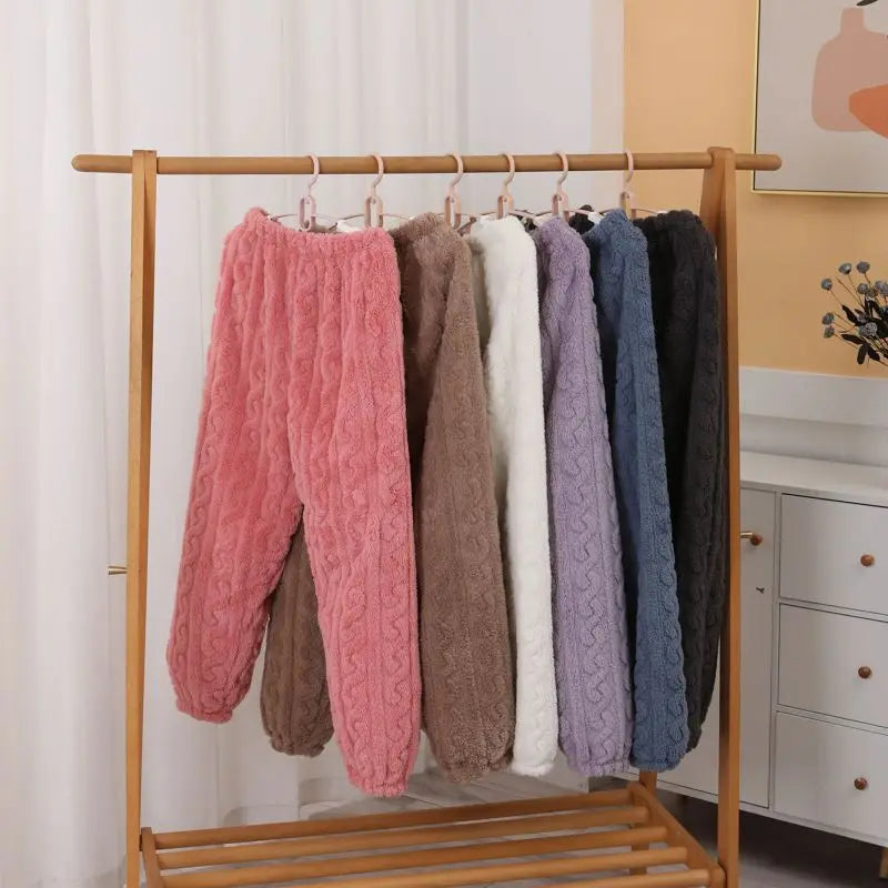 Women's Pants Winter Coral Velvet and Fleece Thick Warm Pants Flannel Plus Size Home Pants