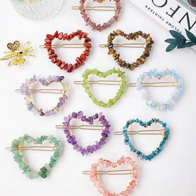 Wholesale Natural Handmade Heart Shape Hair Clips Amethyst Gravel Chips Crystal Hairpin