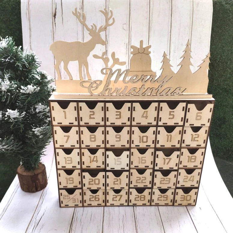 Factory Direct Customized Unfinished Wooden Calendar Christmas Decoration 24 Days Countdown Calendar with LED Light