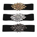 Women's Crystal Diamond Elastic Belt Versatile Floral Crystal Beads Wide Elastic Belt for Dress