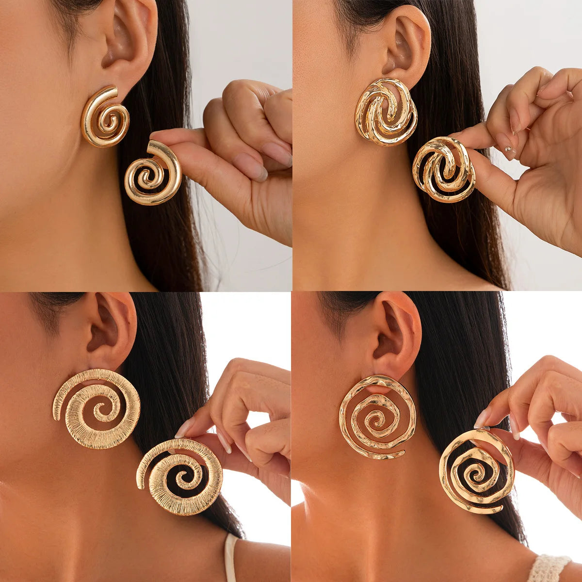 Exaggerated Spiral Conch Symbol Circle Gold Earrings Simple Design Sense Geometric Earrings for Women