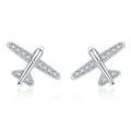 Fashion 925 sterling silver small airplane women lovely diamond stud earrings