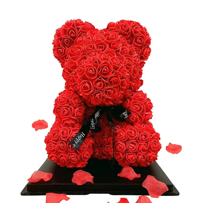 Y-A006 Good Price Flower Teddy Bears in Gift Box 40cm Artificial Preserved Foam Red Rose Teddy Bear for Valentines Gifts