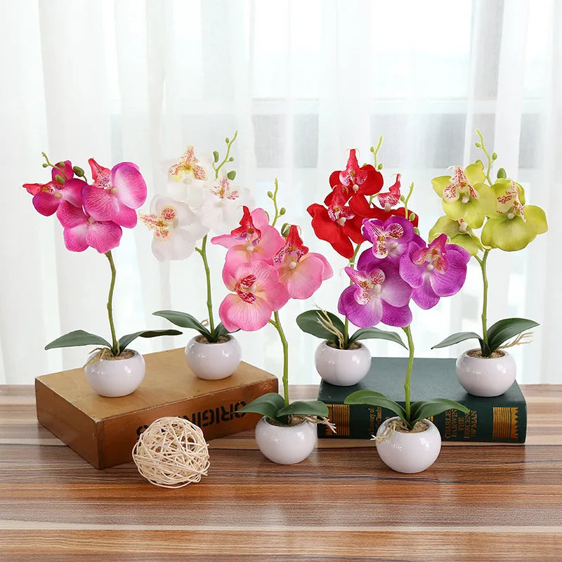 Cheap Real Touch Artificial butterfly Orchid with Pot Mini Faux Bonsai Orchid Flower Table Flower for Sale