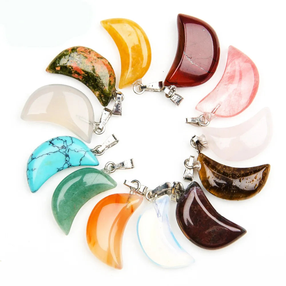 Moon Shape Pendants Natural Stone for Making Necklaces Crystal Pendant Jewelry Making