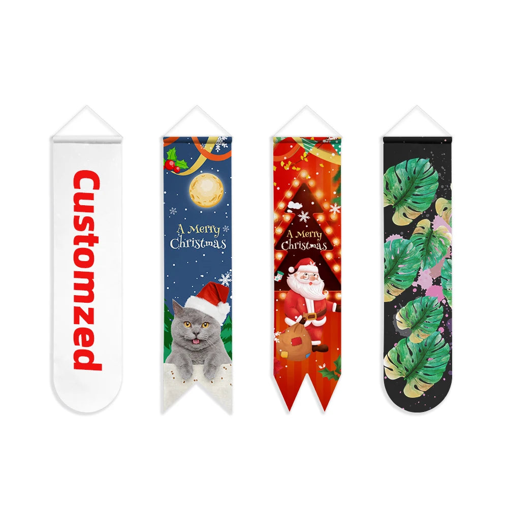 Digital Printing Customized Merry Christmas Shaped Wall Banner Decorative Holiday Indoor Banners