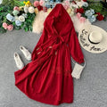 One Size Vintage V-neck Hooded Dress Conservative Robe Leisure Holiday Split Hollow Pattern Long Dress