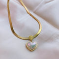 Simple Titanium Steel Flat Snake Chain Heart Pearl Necklace Trendy Rhodium Plated Jewelry for Women Gift
