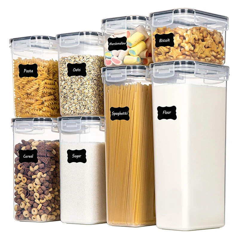 8 Pcs PP Dry Food Storage Containers Sets Airtight Plastic Cereal Container Box for Pantry & Kitchen Organizer