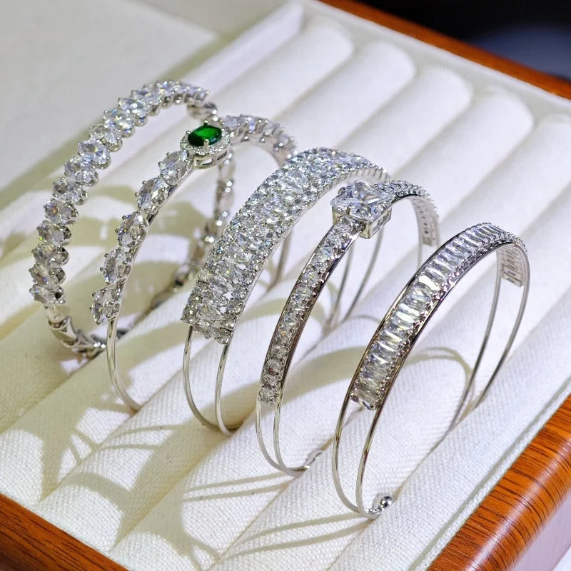 Ilona Luxury Fashion Diamond Bracelet New Design Copper Platinum Plating Opening Cuff square Oval Zircon Bangle for Women Party