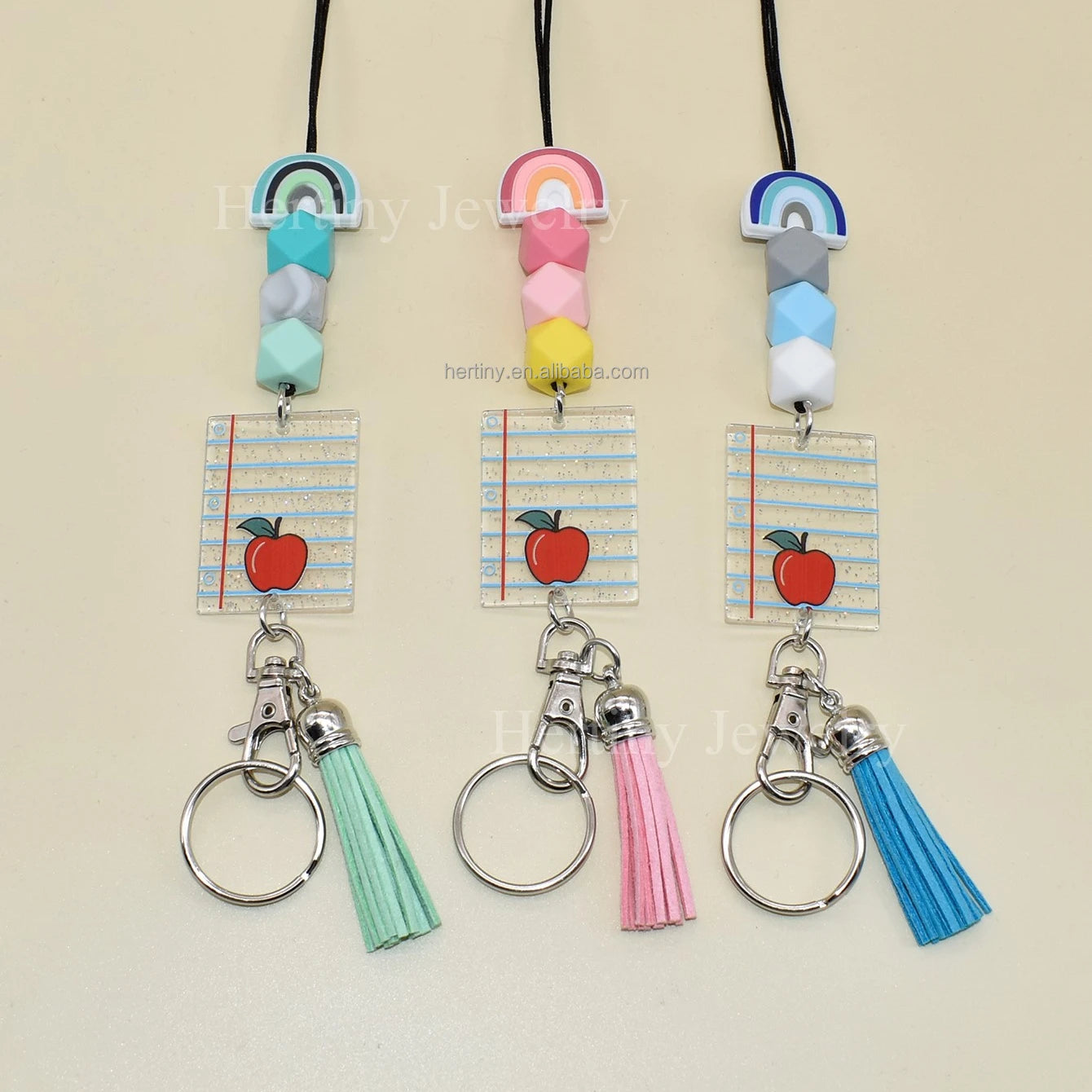 2023 Teacher Gifts Idea Silicone Rainbow Beads Acrylic Notebook Lanyard Keychain