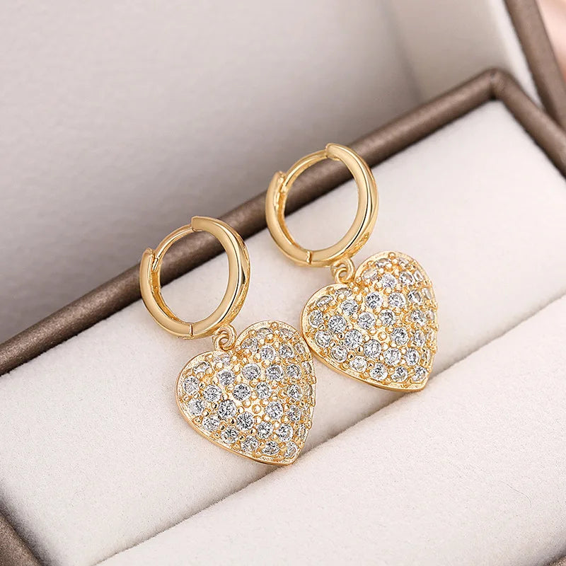 Chancy Love Full Crystal Rhinestone Brass Classic Wedding Earings and Neckless Set Fashion Plated 14k Gold Sweet Heart Necklace