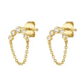 925 Sterling Silver Earrings  a bar Zircon Tassel Chain Gold Plated Stud Earrings for Women Tassel Earrings