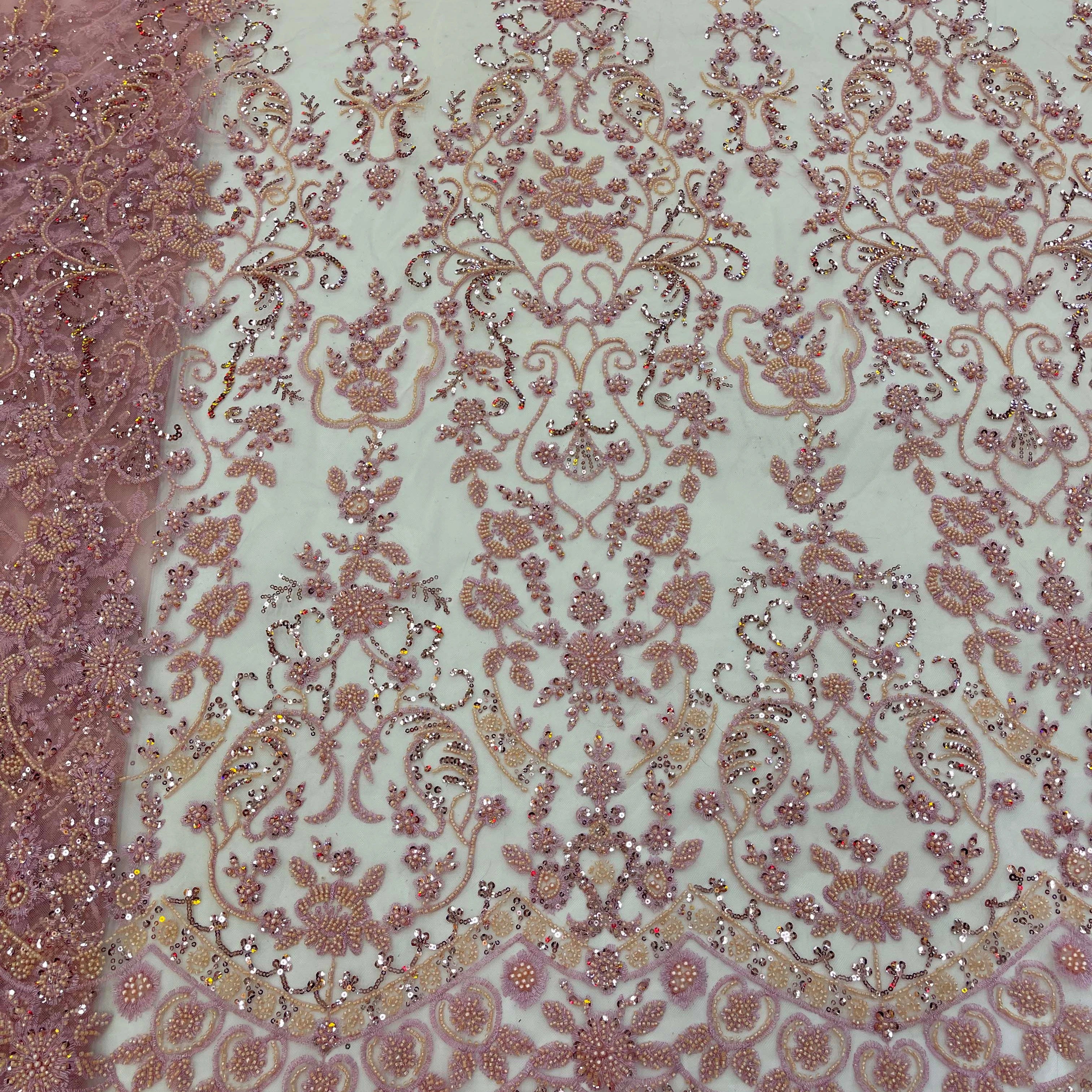 Wholesale Sequin Fabric White Beaded Lace