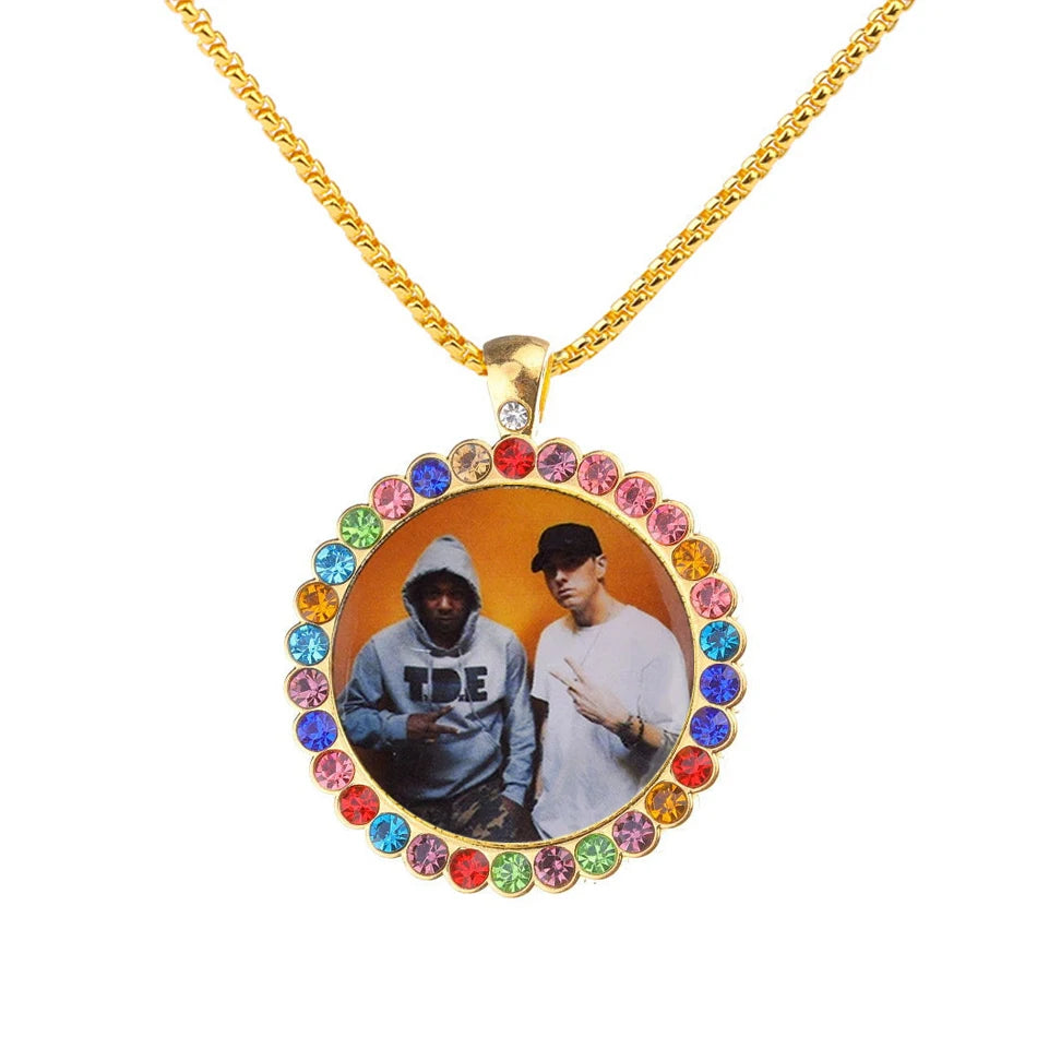 Custom Medallio Gold Plated Trendy Iced Out Heart Memory Pendant Necklace with Zircon and Custom Photo Locket