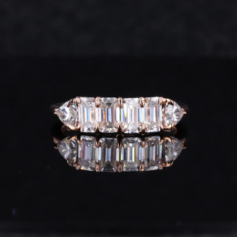 Starsgem Moissanite Gold Ring Emerald Cut 5x3mm Trillion Cut 4x4mm 10K 14K Gold Wedding Rings Emerald Cut Moissanite Ring