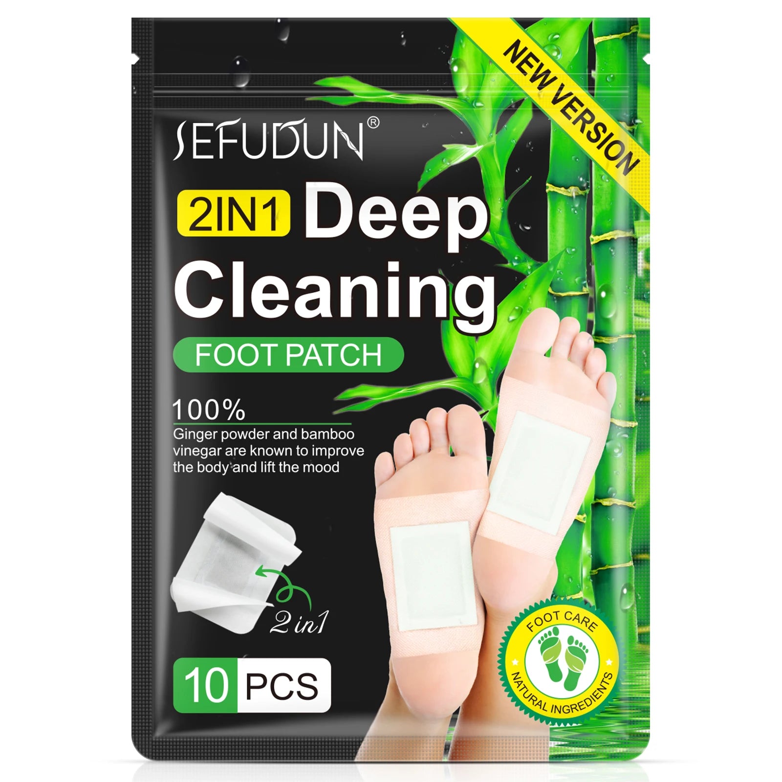 SEFUDUN Foot Detox Pads Relax Feet Patchfoot Care Herbal Bamboo Vinegar Ginger Deep Cleaning Detox Foot Patch