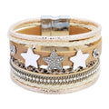 New Trendy Bracelet Crystal Star Wide Wrap Bangles Bohemia Retro Simple Multilayered Leather Braided Leather Cord Bracelet