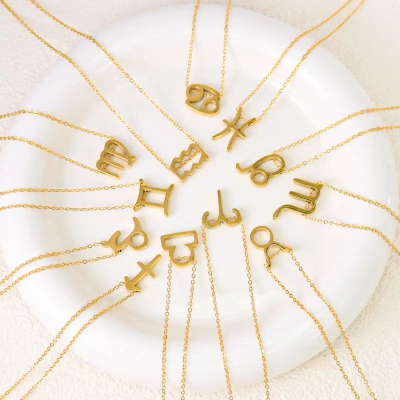 Minimalist 18K Gold-Plated Stainless Steel Zodiac Pendant Necklace for Women Waterproof Link Chain Adjustable Hypoallergenic