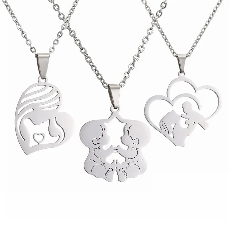 MIENTER 2023 New Designs Customize Stainless Steel Necklace Mother & Child Pendants Necklaces Mom Baby Family Jewelry