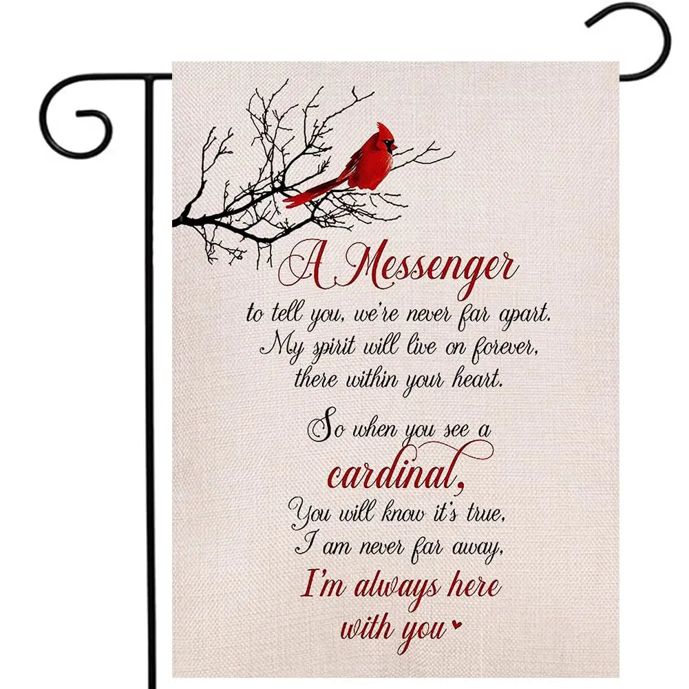 Double Sided 12x18 Inch Burlap Vertical a Messenger to Tell You Cardinal Garden Flags for Garden Patio Lawn Yard