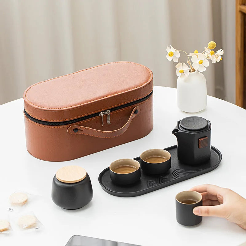 MSH Wholesale Travel Tea Set Portable Kung Fu Tea Set Outdoor Tea Pot Ceramics Cup With Gift Box