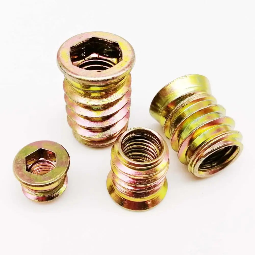5/20X M6 M8 M10 Steel Metal Hexagon Hex Socket Drive Head Embedded Insert Nut E-Nut for Wood Furniture Inside and Outside Thread