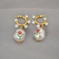 Vintage C Shape Hoop Earrings Print Cupid Love Smile Flower Earrings Pearl Earrings for Women