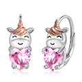 Fine Jewelry 925 Sterling Silver Hypoallergenic Cute Animal Unicorn Bull Heart Zircon Hoop Earrings