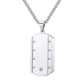 Alin Classic Trendy Silver Plated CZ Dogtag Pattern Pendant IPS Chain Necklace Stainless Steel Jewelry