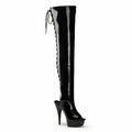 6 Inch High Heel Boots Fashion Big Size 12 Long Boots 15cm Thin Heels Platform Peep Toe Baking Paint Lace up Stage Show Party