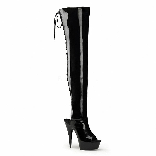 6 Inch High Heel Boots Fashion Big Size 12 Long Boots 15cm Thin Heels Platform Peep Toe Baking Paint Lace up Stage Show Party