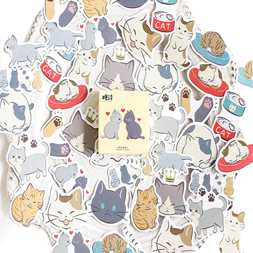 45pcs/box Cute Cat Diary Mini Paper Label Stickers Decorative Sticker DIY Lovely Stationery Scrapbooking Sticker