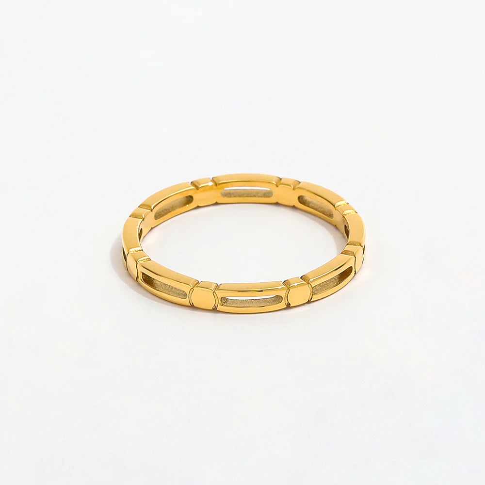Joolim Jewelry Wholesale 18K Gold Plated Hollow Dainty Stainless Steel Ring for Women Ring