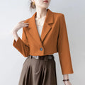 INS Style Lady Fashion Short Blazer Long Sleeve Single Button Crop Jacket Autumn Spring Women Slim Blazer Coat