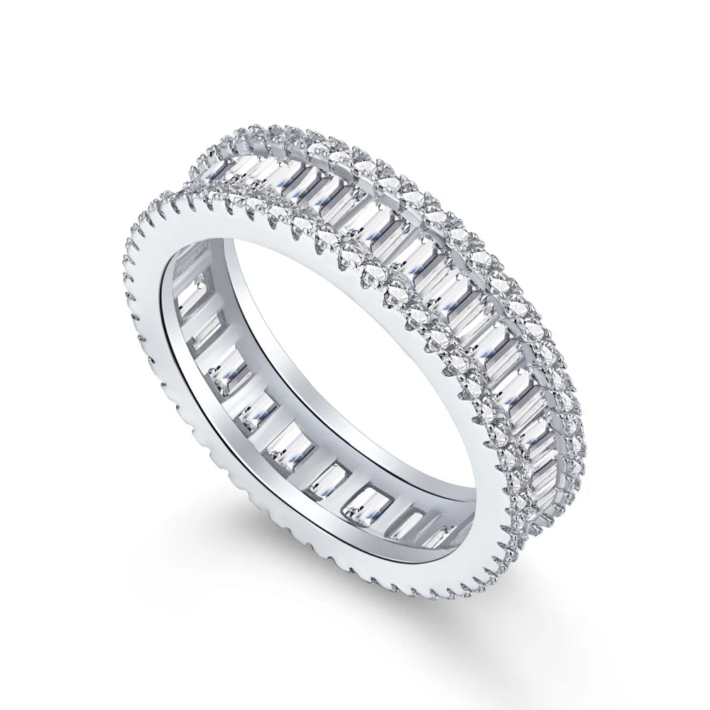 Dylam Hot Sale Anniversary Matching Modern Simple Classy Bride Pave Unisex for Couples CZ 5A Ring Sterling Silver 925