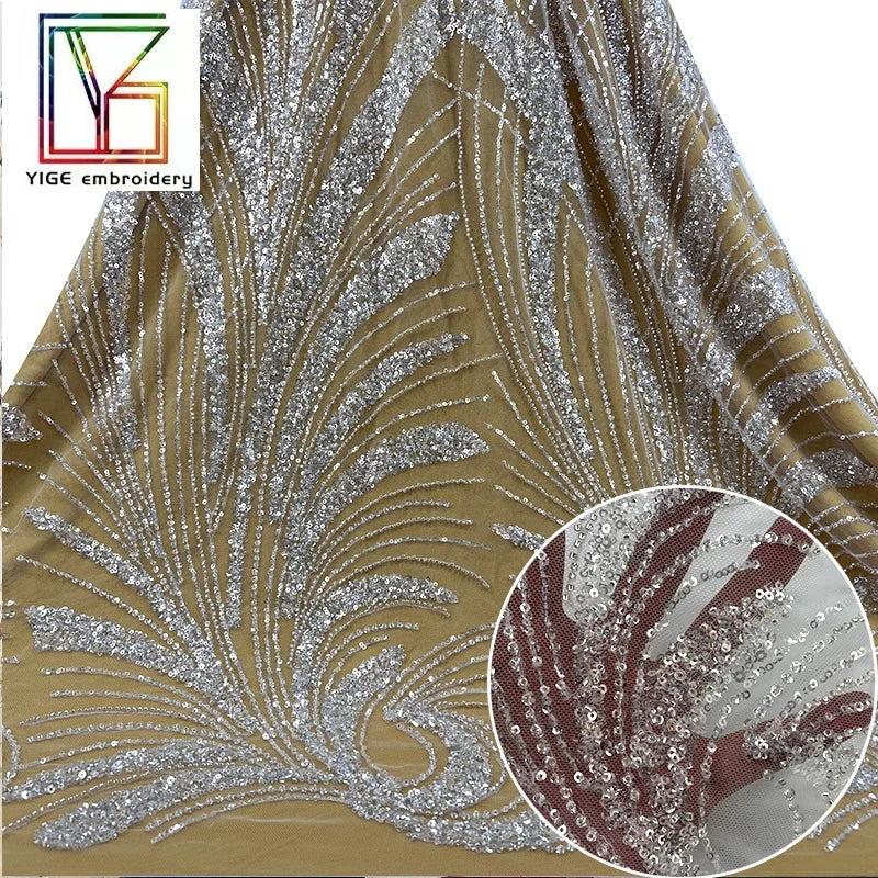 African Bridal Lace Fabric 2023 Luxury Embroidery Glitter Crystal Sequin French Lace and Hand Beaded Wedding Dress Fabric