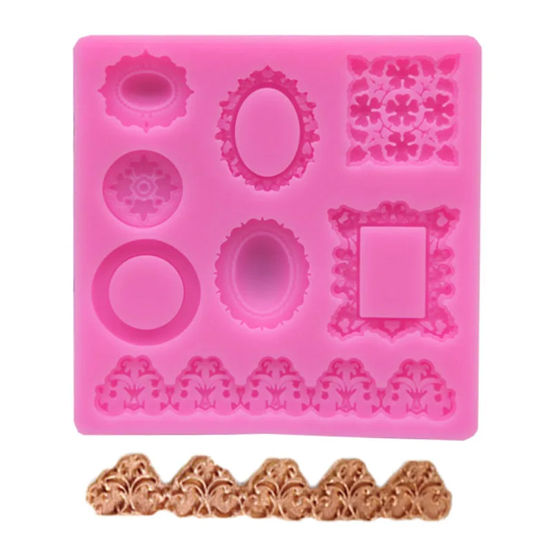 HY European Frame Gemstone Jewellery Silicone Mold for Fondant Cake Decoration