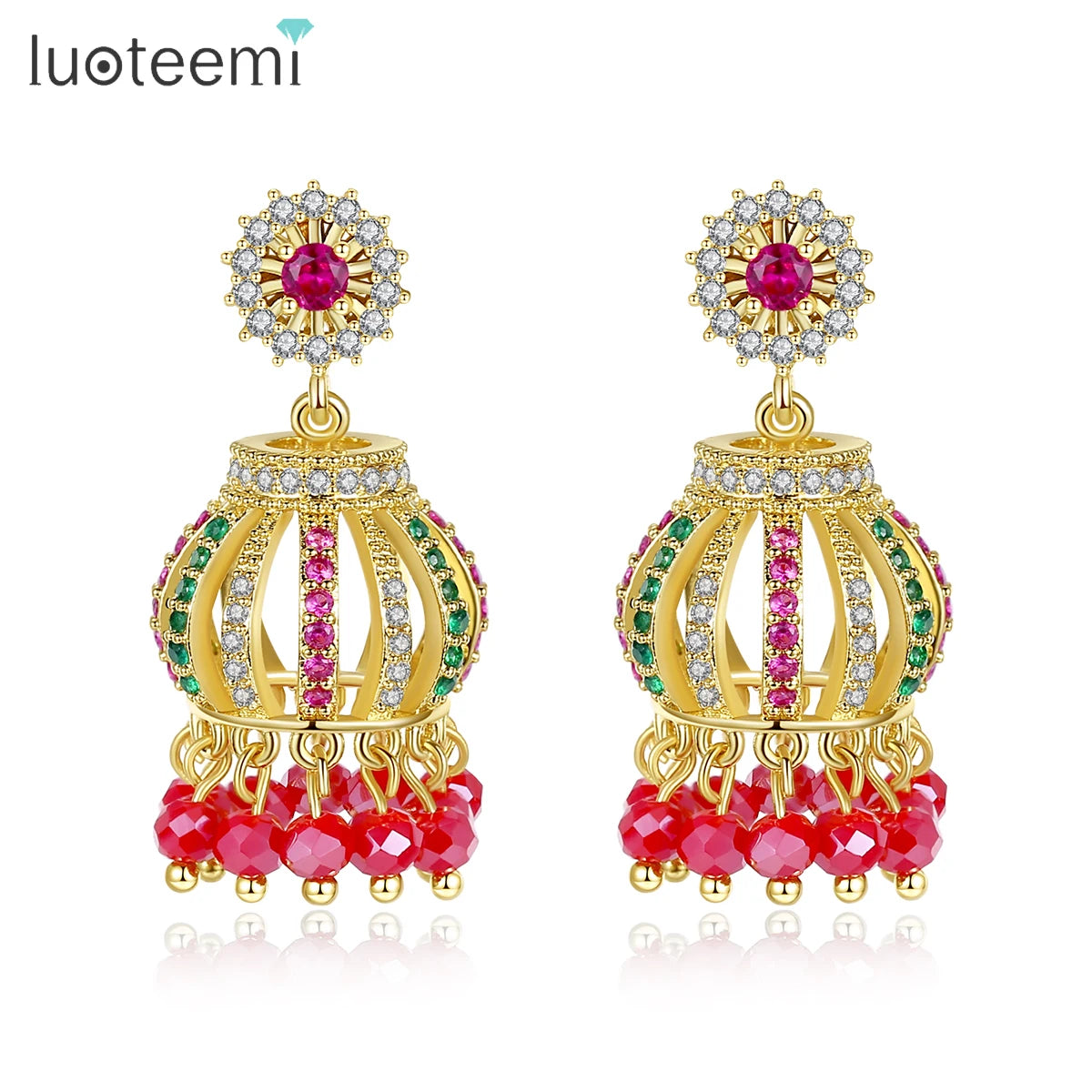 LUOTEEMI Elegant Ethnic Indian Style Earring with 3A Zircon of Bohemia Wholesale Jewelry for Women