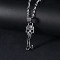 New Design Stainless Steel Skull Necklace Black Crystal Rhinestone Key Skull Pendant Necklace for Men