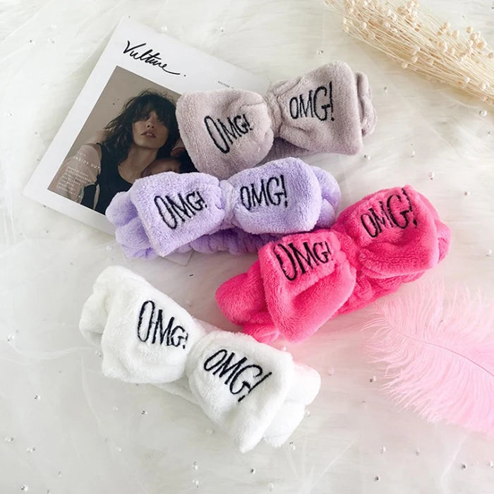Headwear OMG Headbands for Women Girls Bow Wash Face Turban Makeup Elastic Hair Bands Coral Fleece Headband Hair Accessories